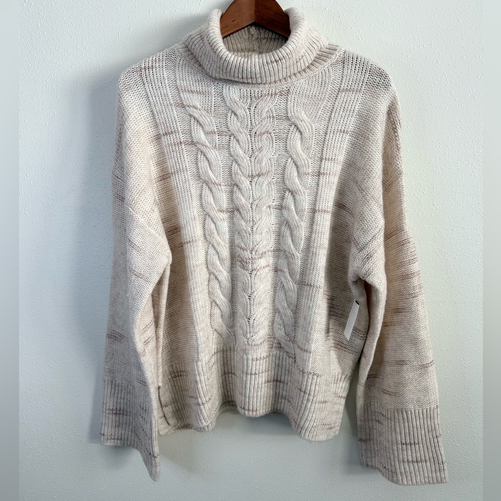 Sanctuary Cable Knit Turtleneck Sweater Cream Oversized Cozy NWT
